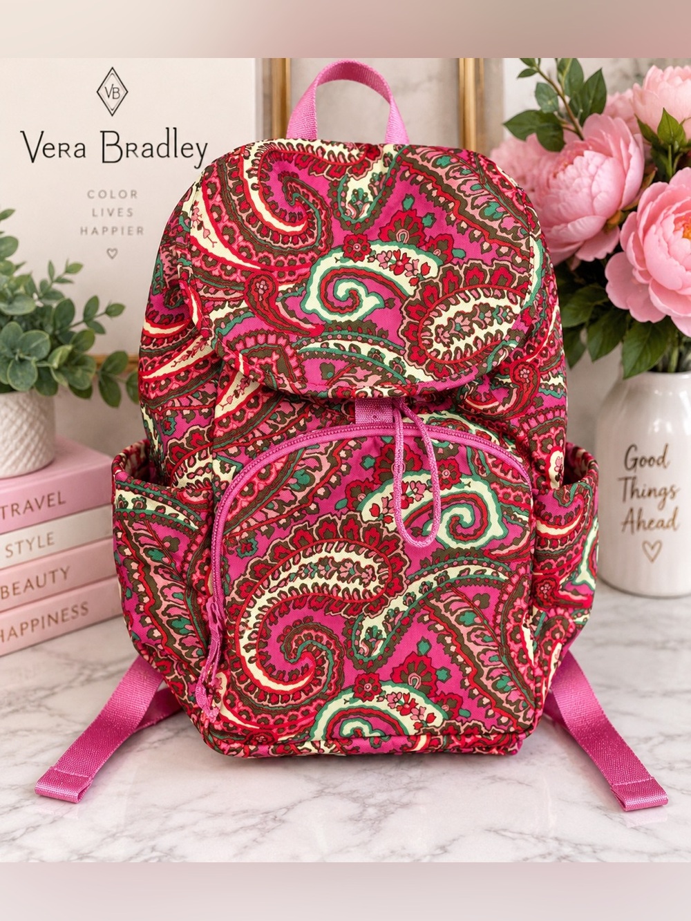 🌺 Vera Bradley Outlet Essential Rucksack Backpack Capri Pink Paisley NWOT